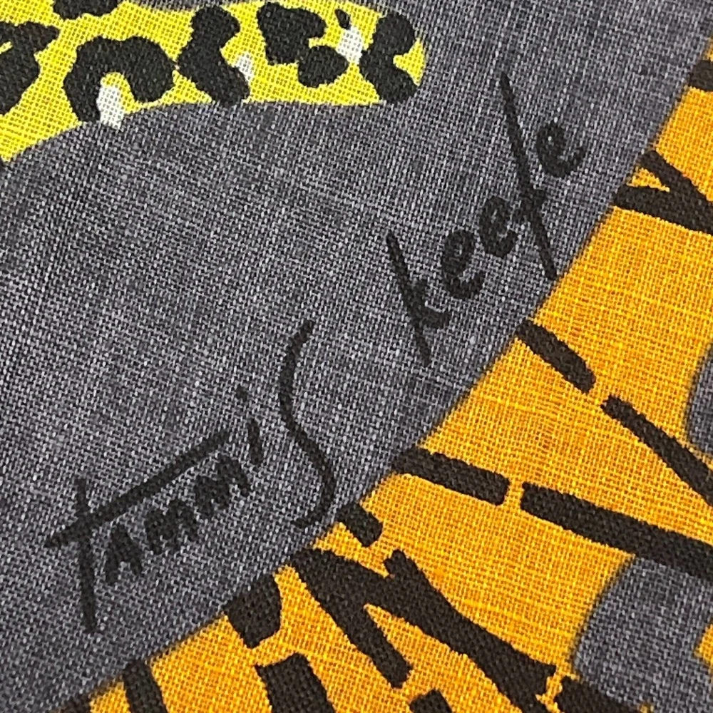 VTG Tammis Keefe Handkerchief Orange Tiger Pelt Moose Square Hankie +Sticker Tag